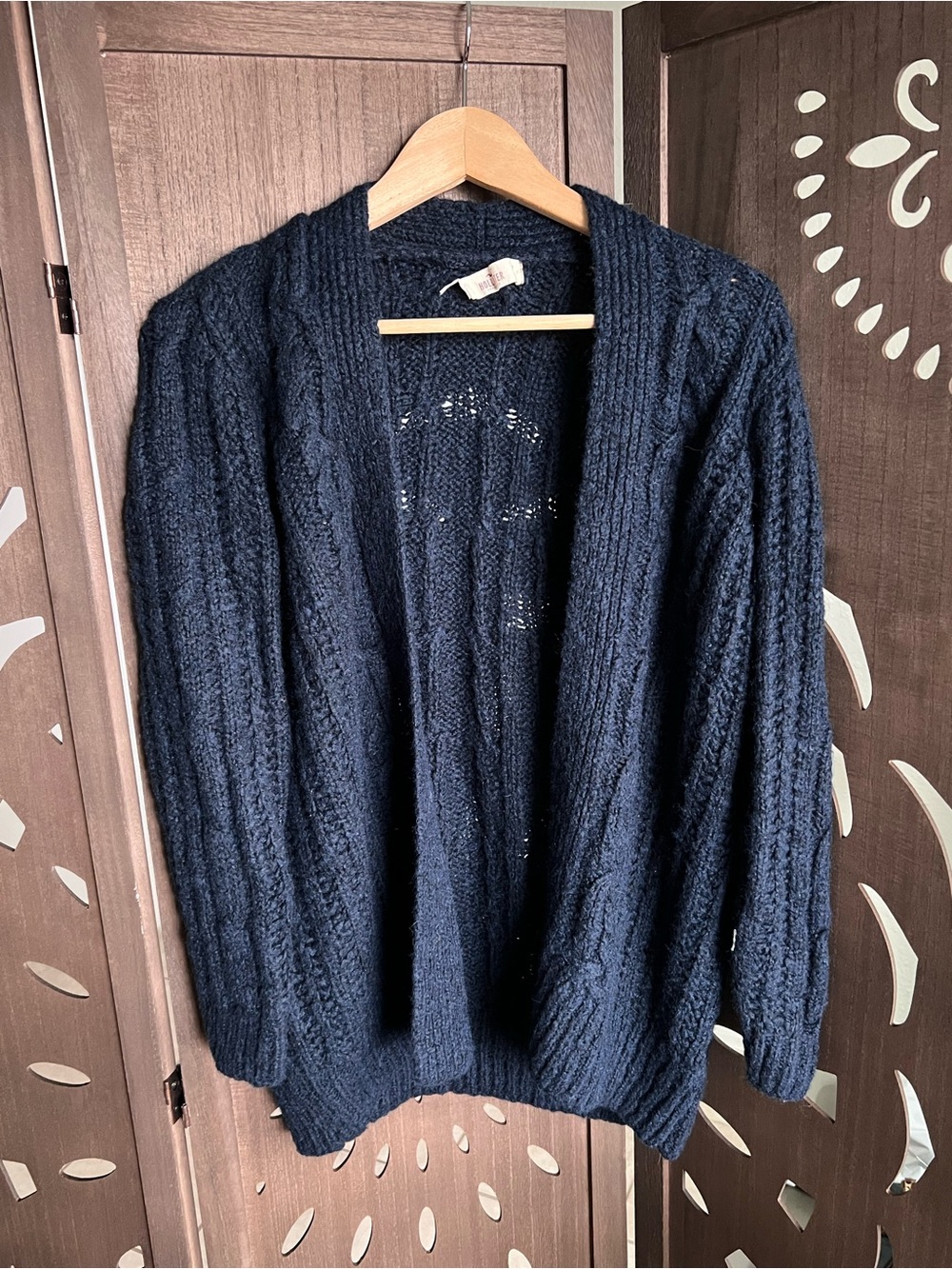 Hollister Dark Navy Chunky Knit Cardigan Sweater Wool Blend Size M